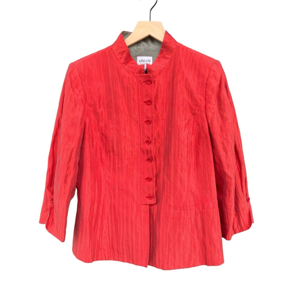 Vtg Armani Collezioni Womens Blazer Silk Made in Italy Size 12 IT 48 Coral